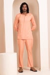 Shop_Artless_Orange Tencel Cotton Plain Pintuck Kurta And Pant Set _at_Aza_Fashions