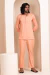 Buy_Artless_Orange Tencel Cotton Plain Pintuck Kurta And Pant Set _Online_at_Aza_Fashions