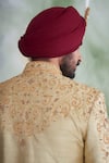 Shop_Gargee Designers_Gold Raw Silk Embroidered Thread Work Floral Sherwani Set _at_Aza_Fashions