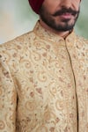 Buy_Gargee Designers_Gold Raw Silk Embroidered Thread Work Floral Sherwani Set _Online_at_Aza_Fashions