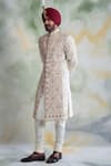 Buy_Gargee Designers_White Raw Silk Embroidered Thread Work Floral Sherwani Set _at_Aza_Fashions