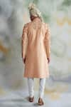 Shop_Gargee Designers_Peach Raw Silk Embroidered Thread Work Floral Sherwani Set _at_Aza_Fashions