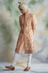 Gargee Designers_Peach Raw Silk Embroidered Thread Work Floral Sherwani Set _Online_at_Aza_Fashions