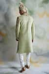 Shop_Gargee Designers_Green Raw Silk Embroidered Thread Work Floral Sherwani Set _at_Aza_Fashions