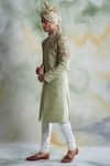 Gargee Designers_Green Raw Silk Embroidered Thread Work Floral Sherwani Set _Online_at_Aza_Fashions