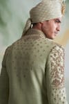 Shop_Gargee Designers_Green Raw Silk Embroidered Thread Work Floral Sherwani Set _Online_at_Aza_Fashions