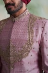 Gargee Designers_Pink Raw Silk Embroidered Thread Work Floral Sherwani Set _Online_at_Aza_Fashions