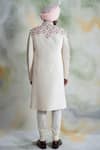 Shop_Gargee Designers_White Raw Silk Embroidered Thread Work Floral Sherwani Set _at_Aza_Fashions