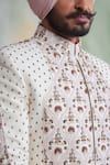 Shop_Gargee Designers_White Raw Silk Embroidered Thread Work Floral Sherwani Set _Online_at_Aza_Fashions