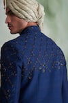 Shop_Gargee Designers_Blue Raw Silk Embroidered Thread Work Floral Sherwani Set _at_Aza_Fashions