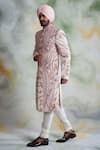 Gargee Designers_Pink Slub Silk Embroidered Thread Work Floral Sherwani Set _Online_at_Aza_Fashions