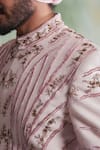 Shop_Gargee Designers_Pink Slub Silk Embroidered Thread Work Floral Sherwani Set _Online_at_Aza_Fashions