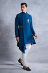 Buy_Gargee Designers_Blue Poly Viscose Embroidery Cutdana Draped Sherwani Set _at_Aza_Fashions