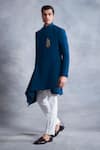 Buy_Gargee Designers_Blue Poly Viscose Embroidery Cutdana Draped Sherwani Set _Online_at_Aza_Fashions