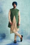 Buy_Gargee Designers_Green Cotton Silk Embroidered Thread Work Scallop Jacket Kurta Set _at_Aza_Fashions