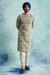 Buy_Gargee Designers_Blue Cotton Silk Printed Bird Kurta Set _at_Aza_Fashions