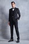 Buy_Gargee Designers_Black Textured Poly Viscose Woven Geometric Embroidered Tuxedo Jacket Pant Set _at_Aza_Fashions