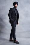 Gargee Designers_Black Textured Poly Viscose Woven Abstract Embroidered Tuxedo Jacket Pant Set _Online_at_Aza_Fashions