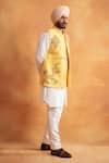 Gargee Designers_Yellow Matka Silk Embroidery Floral Bundi And Kurta Set _Online_at_Aza_Fashions