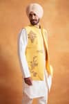 Buy_Gargee Designers_Yellow Matka Silk Embroidery Floral Bundi And Kurta Set _Online_at_Aza_Fashions