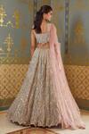 Osaa By Adarsh_Grey Organza Floral, Zardozi Round Embroidered Bridal Lehenga Set _Online_at_Aza_Fashions