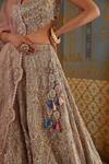 Shop_Osaa By Adarsh_Grey Organza Floral, Zardozi Round Embroidered Bridal Lehenga Set _at_Aza_Fashions