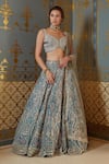 Buy_Osaa by Adarsh_Green Organza Embroidery Zardozi Sweetheart Neck Bridal Lehenga Set  _at_Aza_Fashions