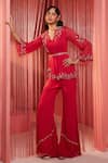 Buy_Label Sanya Gulati_Red Georgette Lining Shantoon Cutdana, Embroidered Kurta And Flared Pant Set _at_Aza_Fashions