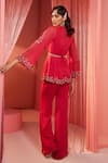 Shop_Label Sanya Gulati_Red Georgette Lining Shantoon Cutdana, Embroidered Kurta And Flared Pant Set _at_Aza_Fashions