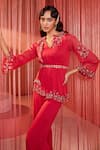 Label Sanya Gulati_Red Georgette Lining Shantoon Cutdana, Embroidered Kurta And Flared Pant Set _Online_at_Aza_Fashions