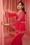 Buy_Label Sanya Gulati_Red Georgette Lining Shantoon Cutdana, Embroidered Kurta And Flared Pant Set _Online_at_Aza_Fashions