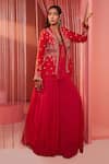 Buy_Label Sanya Gulati_Red Silk, Organza And Georgette Lining Embroidered Peplum Jacket & Sharara Set _at_Aza_Fashions