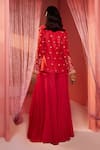 Shop_Label Sanya Gulati_Red Silk, Organza And Georgette Lining Embroidered Peplum Jacket & Sharara Set _at_Aza_Fashions