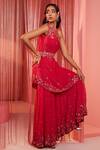 Buy_Label Sanya Gulati_Red Georgette Lining Shantoon Cutdana, Sequins, Resham And Kurta & Sharara Set _at_Aza_Fashions