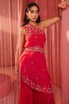 Label Sanya Gulati_Red Georgette Lining Shantoon Cutdana, Sequins, Resham And Kurta & Sharara Set _Online_at_Aza_Fashions