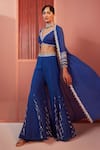 Buy_Label Sanya Gulati_Blue Georgette Lining Shantoon Cutdana And Nalki, Embroidered Cape & Sharara Set _at_Aza_Fashions