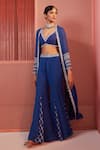 Shop_Label Sanya Gulati_Blue Georgette Lining Shantoon Cutdana And Nalki, Embroidered Cape & Sharara Set _at_Aza_Fashions