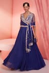 Buy_Label Sanya Gulati_Blue Georgette Lining Shantoon Cutdana, Multi Lehenga And Embroidered Blouse Set _at_Aza_Fashions