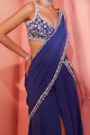 Label Sanya Gulati_Blue Georgette Lining Shantoon Sequins, Cutdana Pre-draped Saree With Blouse _Online_at_Aza_Fashions