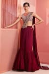 Buy_Label Sanya Gulati_Maroon Net And Georgette Lining Shantoon Pre-stitched Saree With Blouse _at_Aza_Fashions