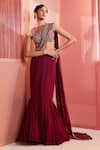 Label Sanya Gulati_Maroon Net And Georgette Lining Shantoon Pre-stitched Saree With Blouse _Online_at_Aza_Fashions