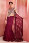 Buy_Label Sanya Gulati_Maroon Net And Georgette Lining Shantoon Pre-stitched Saree With Blouse _Online_at_Aza_Fashions