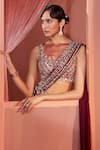 Shop_Label Sanya Gulati_Maroon Net And Georgette Lining Shantoon Pre-stitched Saree With Blouse _Online_at_Aza_Fashions