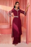 Buy_Label Sanya Gulati_Maroon Georgette Lining Shantoon Cutdana, Floral Embroidered Kurta And Pant Set _at_Aza_Fashions