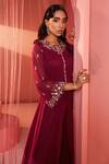 Label Sanya Gulati_Maroon Georgette Lining Shantoon Cutdana, Floral Embroidered Kurta And Pant Set _Online_at_Aza_Fashions