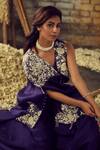 Shop Nehha Nhata Purple Organza And Silk Satin Floral Motifs V Neck One Shoulder Cape Palazzo Set at Aza Fashions Shop_Nehha Nhata_Purple Organza And Silk Satin Floral Motifs V Neck One Shoulder Cape Palazzo Set _at_Aza_Fashions