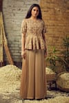 Buy_Nehha Nhata_Gold And Satin Mirror & Cutdana, Thread Round Peplum Top & Palazzo Set _at_Aza_Fashions