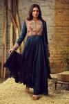 Buy_Nehha Nhata_Blue Organza, Satin And Sequin, Thread, Jacket Style Kurta Palazzo Set _at_Aza_Fashions