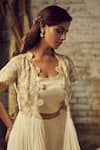Nehha Nhata_White Organza, Georgette And Silk Thread, Embroidered Flared Jacket Palazzo Set _Online_at_Aza_Fashions
