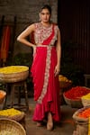 Buy_Nehha Nhata_Pink Georgette (drape) Hand Embroidered Thread Pre-draped Saree With Blouse _at_Aza_Fashions